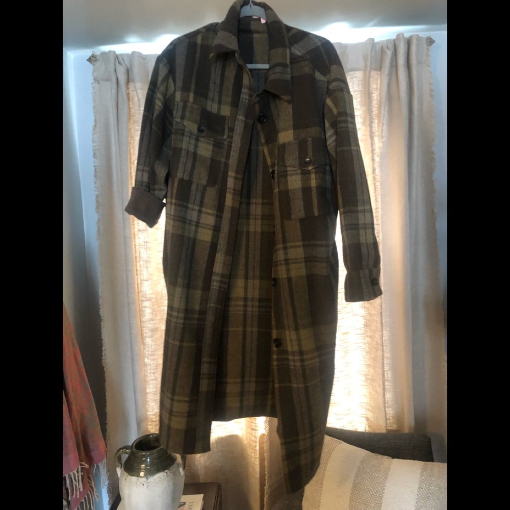 Knee length flannel shacket